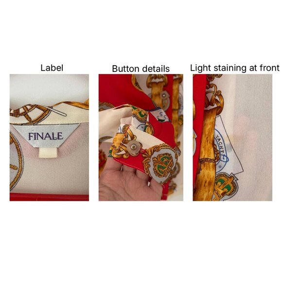 90s vintage red baroque nautical print collared sheer button up blouse shirt - Picture 10 of 10